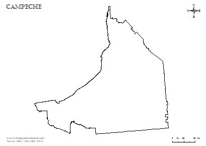 Contorno del mapa de Campeche para colorear.