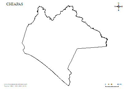 Contorno del mapa de Chiapas para colorear.