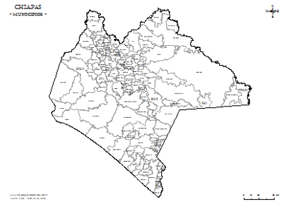 Mapa de municipios de Chiapas para colorear.