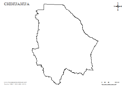 Contorno del mapa de Chihuahua para colorear.