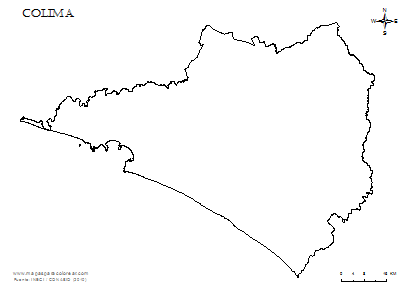 Contorno del estado de Colima para colorear.