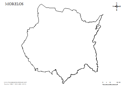 Contorno del mapa de Morelos para colorear.