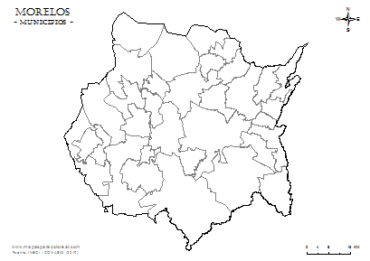 Mapa de Morelos, municipios sin nombres, para colorear.