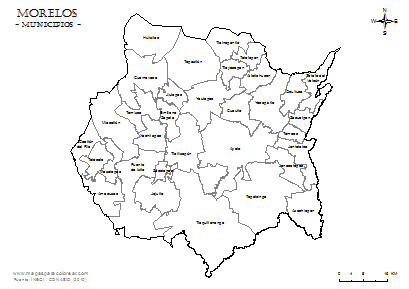 Mapa de Morelos por municipios para colorear.