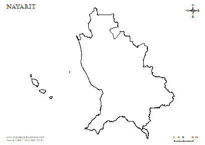 Contorno del mapa de Nayarit para colorear.