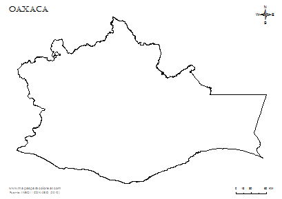 Contorno del mapa de Oaxaca para colorear.