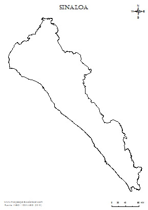 Contorno del mapa de Sinaloa para colorear.