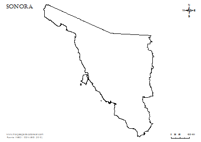 Contorno del mapa de Sonora para colorear.