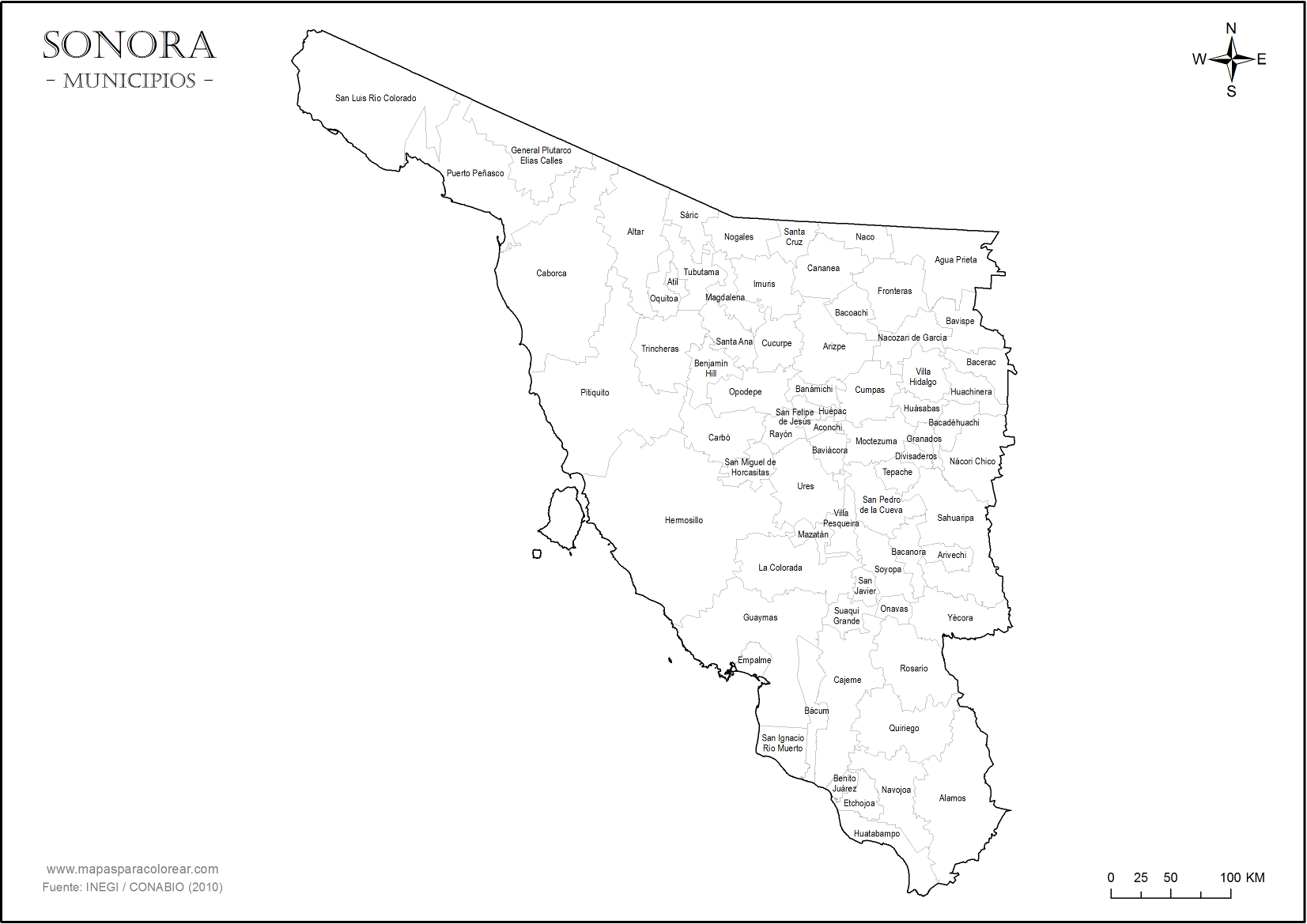 Mapas de Sonora para colorear