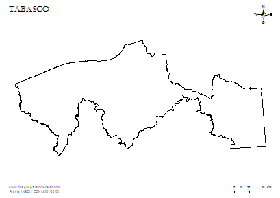 Contorno del mapa de Tabasco para colorear.