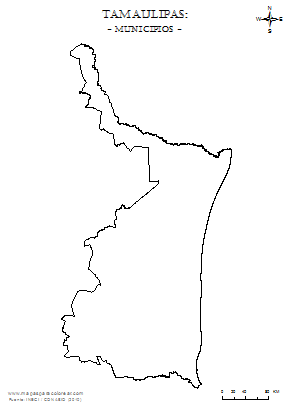 Contorno del mapa de Tamaulipas para colorear.