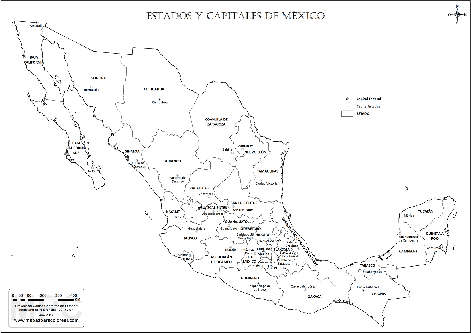 Mapas de México para colorear