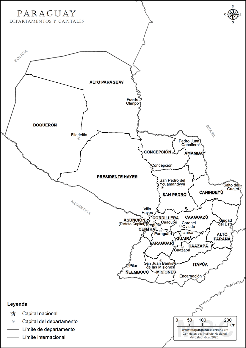 Mapas de Paraguay para colorear