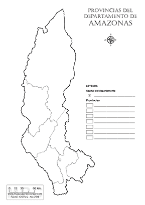 Mapa de provincias de Amazonas para colorear y completar la leyenda.