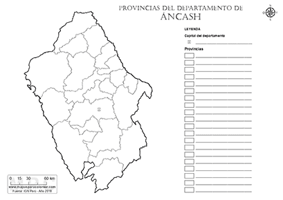 Mapa de provincias de Áncash para colorear y completar la leyenda.