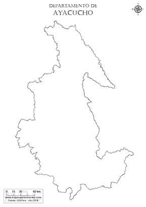 Mapa del contorno del departamento de Ayacucho para pintar.