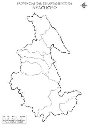 Mapa de provincias del departamento de Ayacucho sin nombres - para completar y colorear.