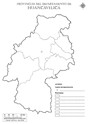 Mapa de provincias de Huancavelica para colorear y completar la leyenda.