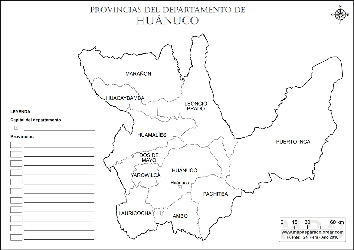 Mapas Departamento De Huánuco Para Colorear