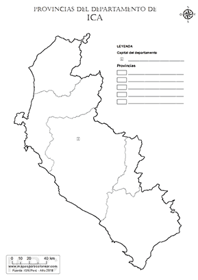 Mapa de provincias de Ica para colorear y completar la leyenda.