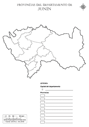 Mapa de provincias de Junín para colorear y completar la leyenda.