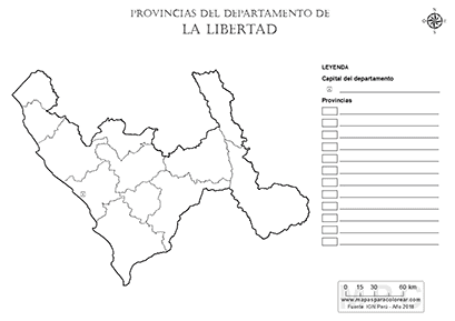 Mapa de provincias de La Libertad para colorear y completar la leyenda.