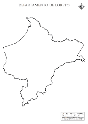 Mapa del contorno del departamento de Loreto para pintar.