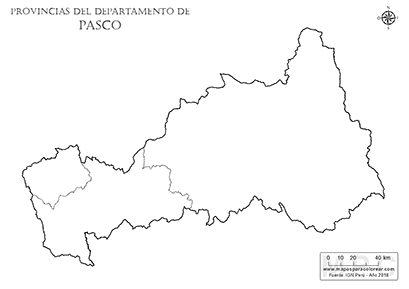 Mapa de provincias del departamento de Pasco sin nombres - para completar y colorear.