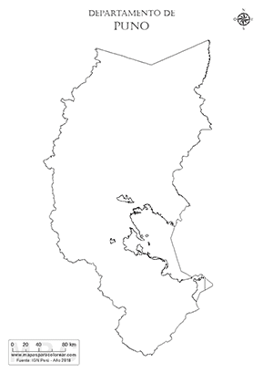Mapa del contorno del departamento de Puno para pintar.