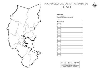 Mapa de provincias de Puno para colorear y completar la leyenda.