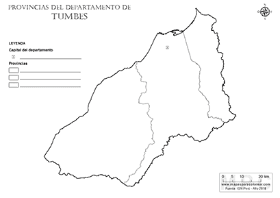 Mapa de provincias de Tumbes para colorear y completar la leyenda.