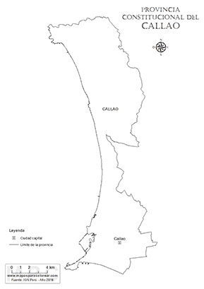 Mapa de la Provincia Constitucional del Callao y su capital para colorear.