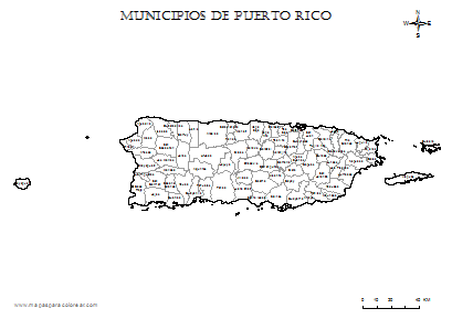 Mapa de municipios de Puerto Rico para colorear.