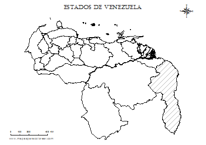 Mapa de Venezuela por estados con Esequibo para completar con nombres e colorear.